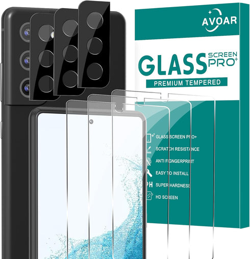 [3+3 Pack Glass Screen Protector for Samsung Galaxy S22 with Camera Lens Protector, 3D Curved, 6.1 inch 9H Tempered Glass for Samsung Galaxy S22 5...