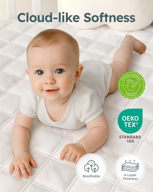 Yoofoss Waterproof Crib Mattress Protector, Quilted Crib Mattress Pad Cover Ultra Soft and Breathable, Machine Washable Toddler Mattress Protector...