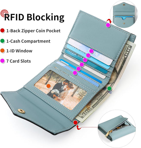 GAEKEAO Small Wallet for Women Leather RFID Blocking Credit Card Holder Organizer Mini Bifold Zipper Coin Purse...