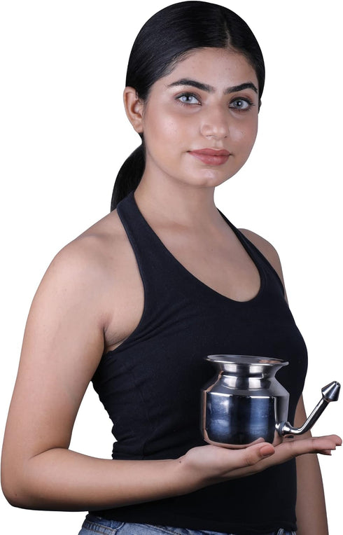 HealthGoodsIn Ultra Durable High Grade Stainless Steel Neti Pot for Nasal Irrigation + Neti Salt + 1 Cleaning Brush for Spout...