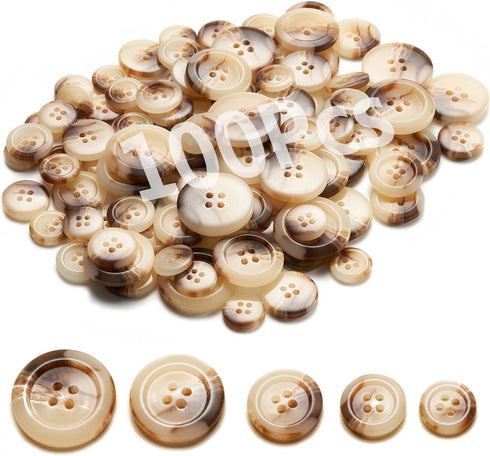 Sewing Buttons - Craft Buttons, 5 Sizes of 100 Pcs Versatile Buttons for Sewing, DIY Projects and Holiday Decoration (Ecru)...