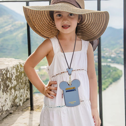 BUUFAN Chic Cute Travel PU Leather Student ID Card Holder Lanyard Neck Pouch Bag With Coin Wallet Purse for Students Women Kids Teens Girls (Blue)...
