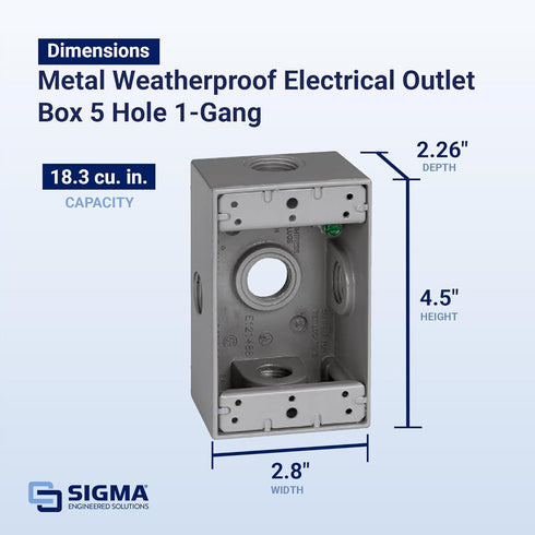 SIGMA ENGINEERED SOLUTIONS 14251-5X Metal Electrical Outlet Box, Weatherproof, Easy Mount Plug and Receptacle Protector, Gray, (5) 1/2-Inch Holes,...
