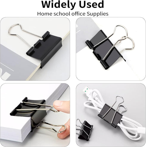 Binder Clips Paper Clamps 1 Inch (48 Pack), Black Office Clips with Clear Storage Container, Bulldog Clips, Paper Clips, Office Supplies...