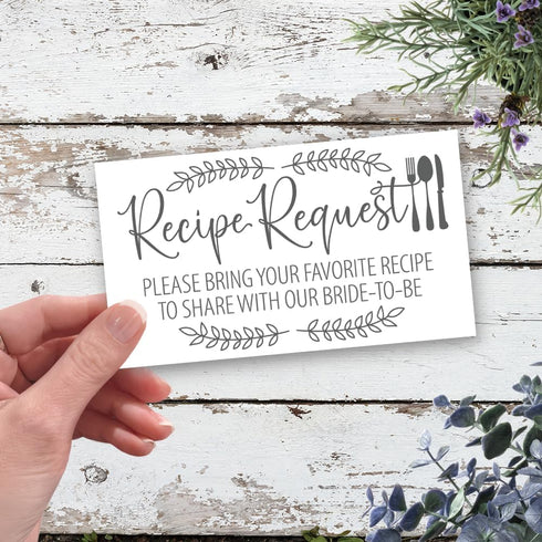 50 Bridal Shower Recipe Request Cards - Laurel and Utensil Silhouette Design - Invitation Inserts...