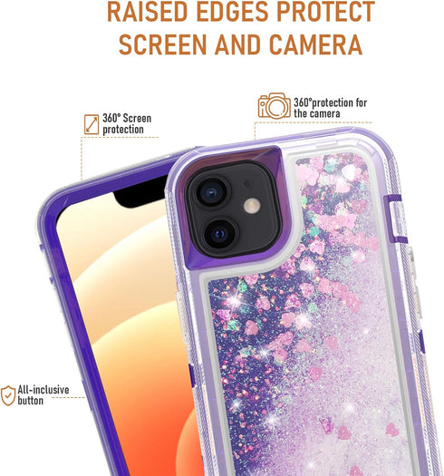 Asuwish Phone Case for iPhone 12 Mini 5.4 with Screen Protector Bling Liquid Glitter Clear Hybrid Silicone Military Grade Protective Heavy Duty Ce...