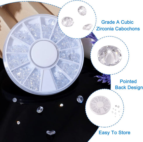 Pandahall 376Pcs 5 Size Clear Cubic Zirconia Cabochons Grade A Round Faceted Rhinestone Gems Gemstone with Pointed Back for Nail Art Craft Jewelry...