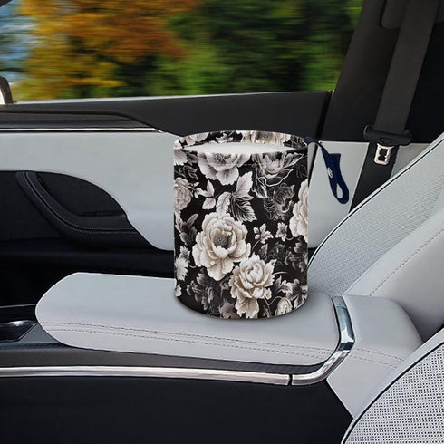 Car Trash Can - Black and White Flowers Printing Garbage Bin Decoration for Car Interior, Front Seat, Back Seat, Floor, Headrest - SUV, Trucks...