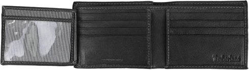 Timberland mens Leather Passcase Trifold Wallet Hybrid, Black (Hundson), One Size...