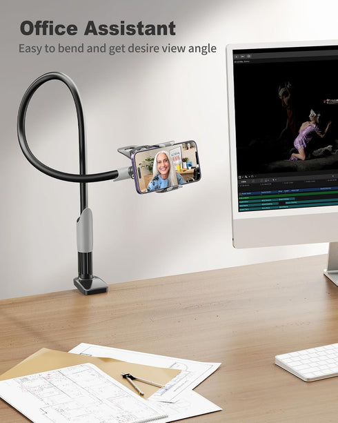 SAIJI Gooseneck Bed Phone Holder, Flexible Long Arm Phone Mount for Desk, Clip Bracket Clamp Stand for 4.0-6.5'' Mobile Cell Phone Stand Document ...