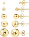 Barzel 18K Gold Plated Ball Stud Earrings Set, Sizes 3-10MM, 5 Pack, High Polish Finish Ball Suds...
