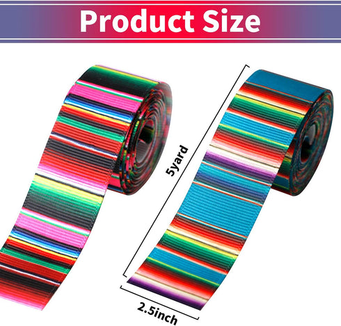 4 Rolls Mexican Fiesta Ribbon 2.5 Inch x 20 Yards Rainbow Stripes Serape Ribbon Craft Ribbon for DIY Wrapping Party Decoration Crafts Decoration (...