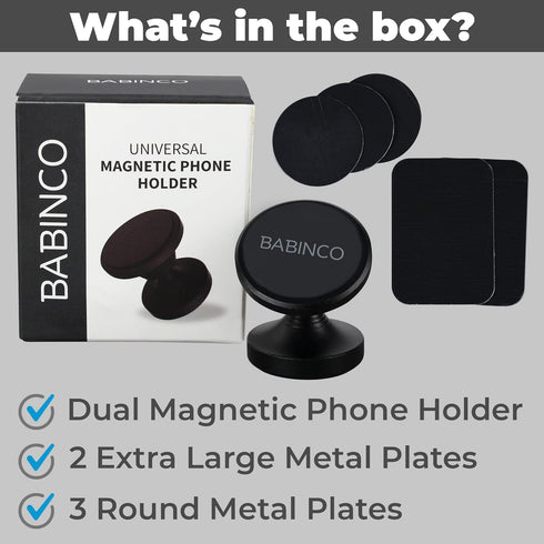 Dual Magnetic Phone Holder for Car & Gym - Cell Phone Magnet Mount with Rotating Ball Joint - Includes 5 Adhesive Metal Plates - Sticks to Exercis...