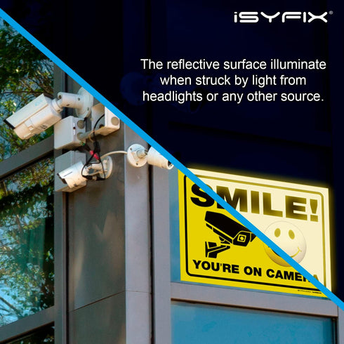 iSYFIX Smile You're on Camera Reflective Stickers for Business - 2 Pack 14x10 Inch - Self-Adhesive Vinyl Decal, Laminated for UV Protection, Fade ...