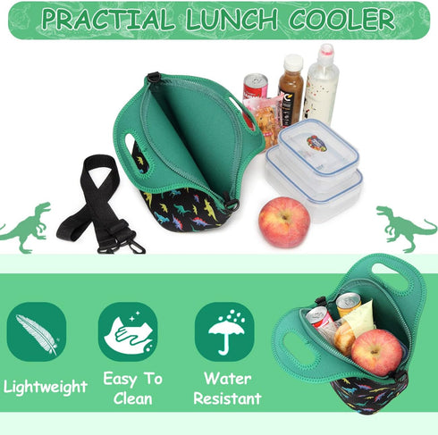 VASCHY Lunch Bag for Children, Neoprene Insulated Lunch Box Bag Tote with Detachable Adjustable Shoulder Strap in Cute Dinosaur...