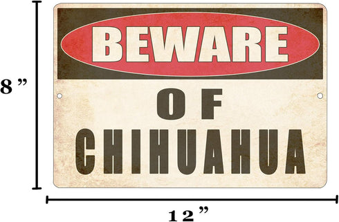 Rogue River Tactical Beware of Chihuahua Dog Metal Tin Sign Yard Outdoor Warning Fence Sign Large 12x8...