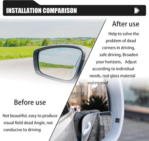 2 PCS Car Sector-shaped Blind Spot Mirror, 1.96-inch High-definition Glass Frameless Convex Rearview Mirror, Adjustable Reversing Assist Mirror Ac...