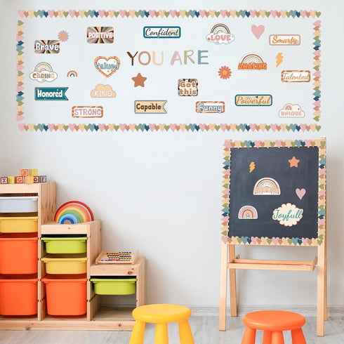 Affirmation Station Boho Bulletin Board Decorations Set,Groovy Classroom Cutouts Decor,Inspirational Positive Bulletin Board Retro Classroom Wall ...