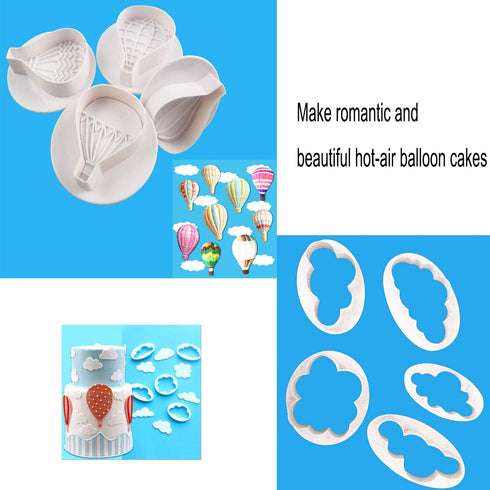 9Pcs Balloons and Cloud Cake Decoration Fondant Mold Set Hot Air Balloon Cookie Cutters for Chocolate Candy Baking Pastry Cookie Sugar Craft...
