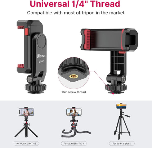Phone Tripod Mount Holder for iPhone - ULANZI ST-06S Camera Hot 2 Cold Shoe Phone Mount Compatible for iPhone Android Sony Canon DJI Ronin S/SC Zh...