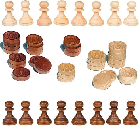 2 in 1 Chess Pieces Wood Chess Pieces + Checker Pieces Without Board (3.5 inches)...