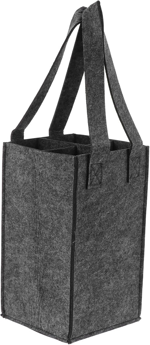 Foldable Tote Bag 4 Bottle Wine Carrier Tote Wine Bottle Bags Felt Wine Carrier Reusable Grocery Bags for Travel Camping and Picnic Dark Grey Coll...