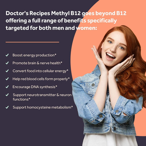 Doctor's Recipes Vitamin B12, Methylcobalamin 5000 mcg 90 Fast Dissolve Tablets, Natural Peach Flavor, Vegan Methyl, Energy Metabolism & Nervous S...