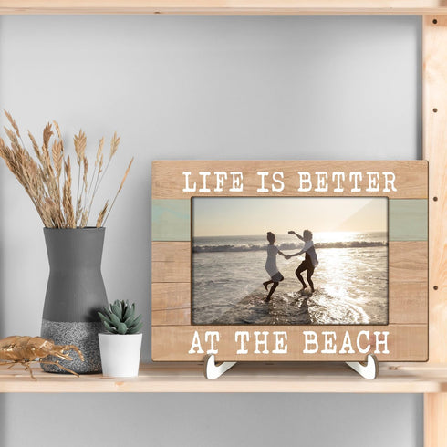 Life is Better at the Beach Photo Frame, Beach House Gifts Vacation Gifts for Women Men Beach Lover Summer Wood Picture Frame Tabletop Display 4x6...