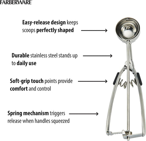 Farberware Professional Stainless Steel Cookie Dough Scoop, 8.27 Inch, Black...