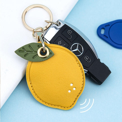 Cute Leather Keychain Case for Apple AirTag, Tile Mate, Galaxy SmartTag, eufy SmartTrack Link and Key Fob, Anti-Scratch (lemon)...