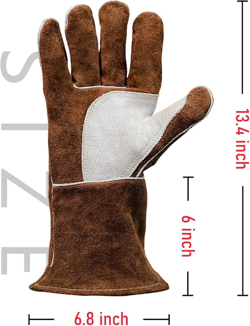 YESWELDER 14-Inch Welding Gloves - Cow Leather, Heat/Fire Resistant for Forge/Mig/Stick Welding, Oven/Grill/Fireplace Mitts with Soft Lining - Ide...