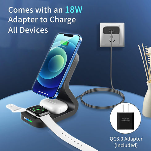 3 in 1 Magnetic Wireless Charger,15W Fast Mag-Safe Charging Station Stand for iPhone 13/13 Pro/13 Pro Max/13 Mini,12/12 Pro/12 Mini/11/X/XR, iWatc...