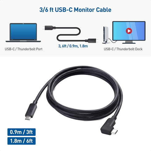Cable Matters 20Gbps Right Angle USB C Cable 6ft, Support 8K 30Hz & 4K 120Hz Video, 240W Power Delivery, (90 Degree Right USB C Cable, Right Angle...