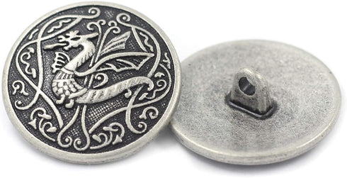 Bezelry 10 Pieces Spitfire Celtic Dragon Metal Shank Buttons. 25mm (1 inch) (Antique Silver)...