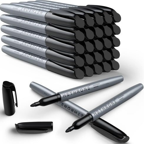 Hethrone Permanent Markers, 28 Count Permanent Markers for Writing Doodling and Marking?Black?...
