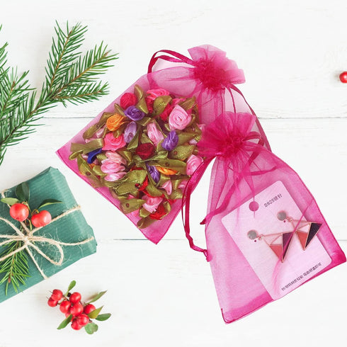100Pcs Organza Bags 4x6 Inch, Hot Pink Small Jewelry Bag Drawstring Mesh Gift Bags Wedding Party Favor Christmas Candy Pouches...