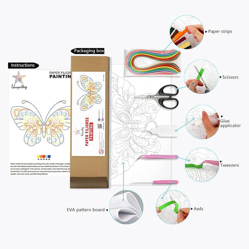 Uniquilling Quilling Paper Quilling Kit for Adults Beginner, 8 * 10-inch Blue Butterfly, Exquisite DIY Paper Filigree Painting Kits Quilling Tools...