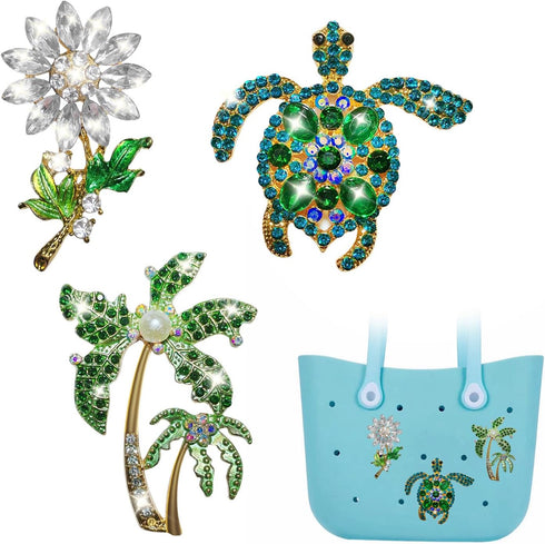 Bling Bogg Bag Charm, Turtle Palm Tree and Daisy Charm for Bogg Bag, Simply Southern, Beach Tote Bag...