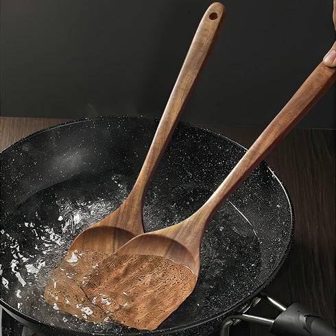 Wooden Spatula,15.3 Inch Flat Wood Wok Spatula,Wood Kitchen Utensils for Cooking,Long Handle Turner Coated Natural Resin, Handmade Kitchenware for...