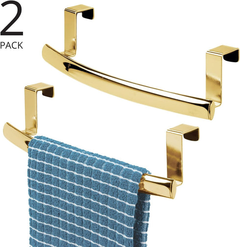 mDesign Steel Over Door Curved Towel Bar Storage, Hanger for Cabinet or Cupboard, Holder Rack for Kitchen, Bathroom - Holds Hand/Dish Towels, Wash...
