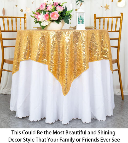 ShinyBeauty Sequin Tablecloth-Gold Sequin Table Overlay and Sequin Tablecloth/Linen for Wedding/Party/Event/Decoration-Gold (36inx36in)...