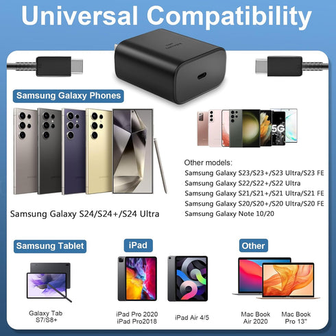 45W Samsung Super Fast Charger Type C, USB C Android Phone Charger with 6.6FT C Type Cable for Samsung Galaxy S24 Ultra/S24/S24+/S23 Ultra/S23/S23...