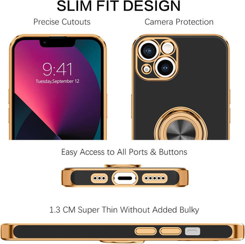 BENTOBEN iPhone 13 Case, Phone Case iPhone 13 6.1 Inch, Slim Fit 360° Ring Holder Shockproof Kickstand Magnetic Car Mount Supported Non-Slip Prote...