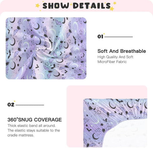 Fitted Crib Sheets for Boys Girls, Bats on The Starry Sky Soft Breathable Mattress Cover for Standard Crib & Toddler Bed Mattress, 52 * 28 in....