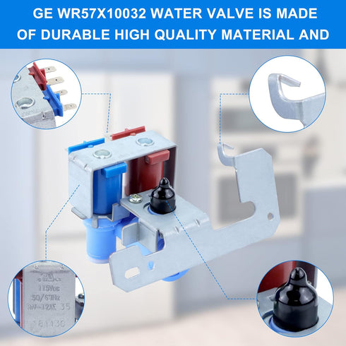 WR57X10032 Refrigerator Water Inlet Valve Dual solenoid by Romalon Fit for G.E Hot-point Refrigerator Replace WR57X10051 AP3672839 PS901314 AH304374 AP3192626