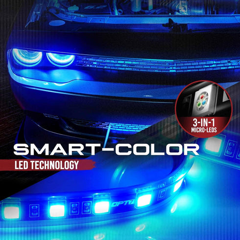 OPT7 Aura Single Row Expansion Pack - 2pc 12” RGB Multicolor LED Strips w/Splitters and Extension Wires for Interior, Wheel Well, Grille, Motorcyc...