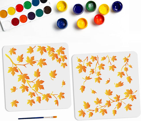 2pcs Maple Leaf Stencil 11.8×11.8inch Fall Leaf Stencils for Painting Reusable Maple Leaf Autumn Templates with Paint Brush for DIY Crafts Canvas ...