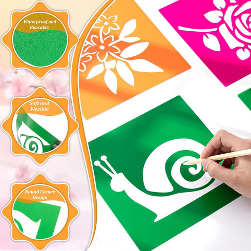 24 Pieces Spring Stencils for Kids 8 Inches Summer Drawing Stencils Chalk Stencils Large Washable Garden Flower Butterfly Themed Primary Shape Tem...