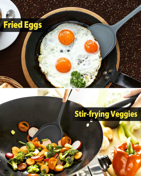 2 Pcs Silicone Wok Spatulas, Non-Stick BPA Free High Heat Resistant Handy Kitchen Utensils for Cooking, Baking, Flipping Eggs, Pancake, Burgers?Bl...