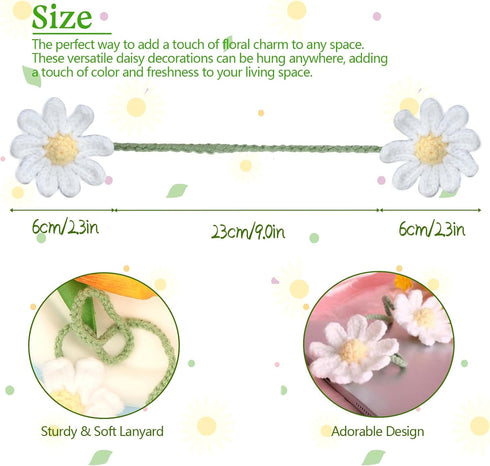1 Pack Cute Crochet Flower Car Accessories Ladies Knitted Mirror Accessories Daisies Car Decoration Accessories (White)...